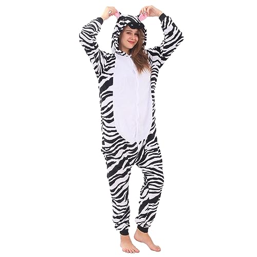 WAFUNNE Animal Onesies Pajamas Adult Costumes One Piece for Men Women Unisex Teens Zebra S