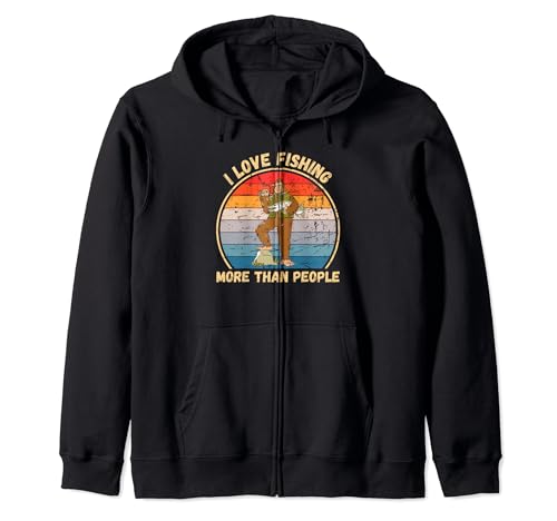 Vintage Bigfoot I Love Fishing More Than People Zip Hoodie