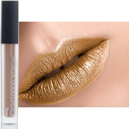 Mynena Metallic Lipstick Liquid Sexy Frosted Lightweight Long Lasting Non-Transferable Waterproof | Gluten-Free Paraben-Free Talc-Free Cruelty-Free and Vegan | Gold