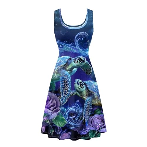 Image of TOADDITDO Women's Sleeveless O Neck Beach A-Line Party Coctail Tank Dresses Flared Sundress