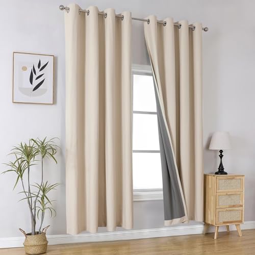 Image of Joydeco Natural Curtains 84 Inch Length 2 Panels Set for Livingroom, Blackout Curtains 84 Inches Long for Bedroom Windows, Grommet Thermal Insulated Room Darkening 84 Inch Long