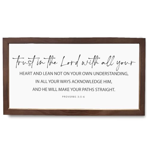 Christian Decor, Proverbs 3:5-6, Religious Art Wall Decor, Bible Verse Wall Art, Christian Gift for Family or Friends, Housewarming Gift, Wood Framed Sign