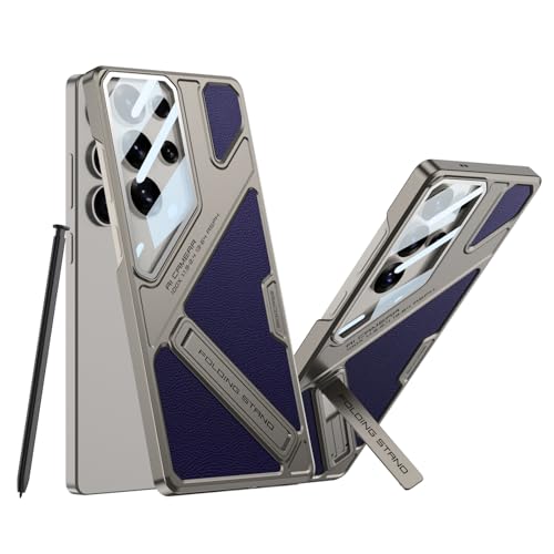 Image of Midkart Leather Case Compatible with Samsung Galaxy S25 Ultra Hidden Kickstand Cover Hard PC with Camera Protection, Beige & Violet