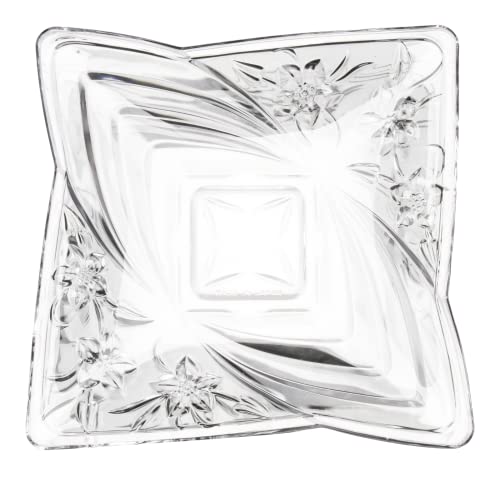 Juego de 6 platos laterales de cristal cuadrados de postre florales pequeños platos de vidrio transparente Cover