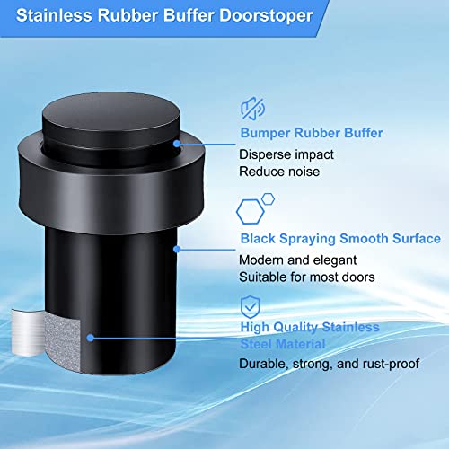 10 Pack Door Stoppers With 3M Adhesive Strips, Stsainless Steel Cylindrical Floor Door Stop, Modern Decorative Rubber Bumper Door Stops, Matte Black Door Stop, Door Stops For Bottom Or Top Of Door #TOP3