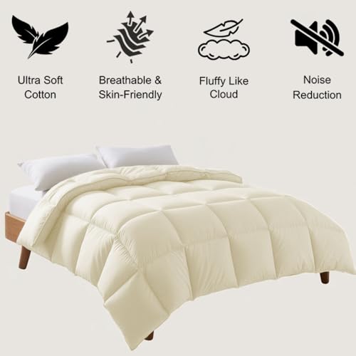 Image of Full Size Comforter Set - All Season Down Alternative Bedding Comforter Set - Quilted Duvet Insert with Corner Tabs - Box Stitched Blanket - Breathable, Soft - Ivory