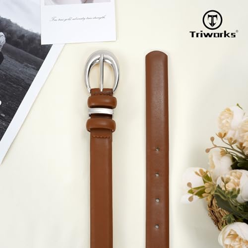 Image of TRIWORKS Women Leather Belt for Jeans Pants Fashion Ladies Skinny Faux Leather Dress belt with Gold Buckle