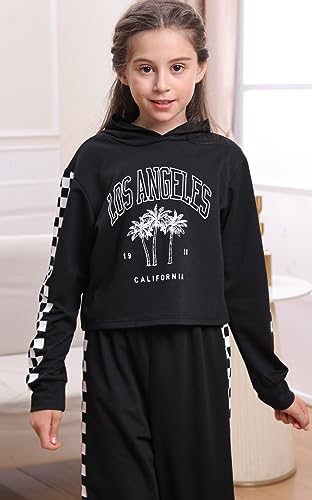 Frogwill Girls Crop Tops Hoodies 2 pieces Outfit for Teen Girls Fall Winter Graphic Tie Dye Sweatpants2