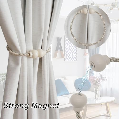 HIASTRA 2 Pack Magnetic Curtain Tiebacks Modern Handmade Rope Curtain Tie Backs Decorative Drapes Weave Holdbacks for Home Outdoor Bedroom Office Decorative Curtain, Beige