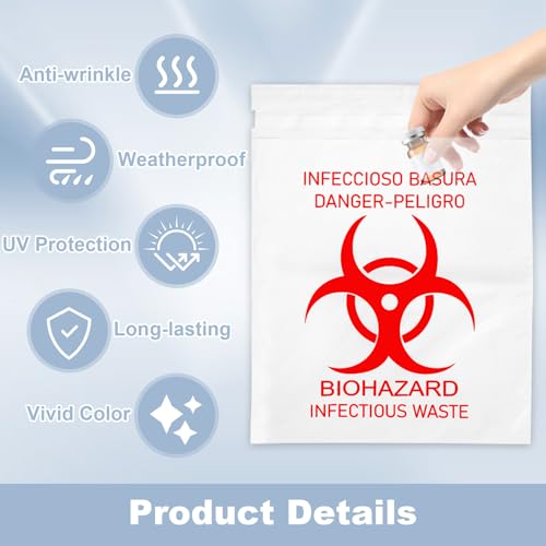 Image of Small Biohazard Bag Pasteable Biohazard Waste Container Pack of 100 Pastabl Red Biohazard Symbol Trash Bags Pastable for Hospitals Laboratories Tattoo Parlours Beauty Shops