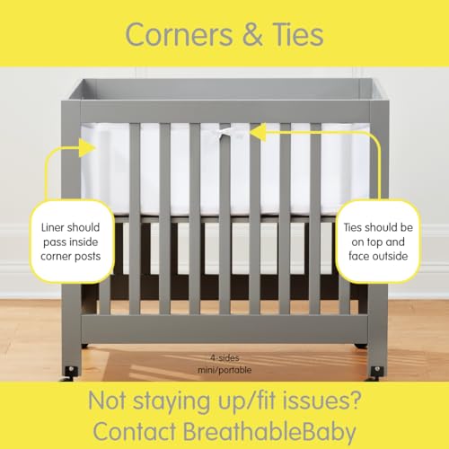 Image of Halo Mini Crib Breathable Mesh Liner for Mini Crib, Classic 3mm Mesh, White, Size 4M Covers 4 Sides FITS MINI Cribs with 38x24 inch Mattress ONLY