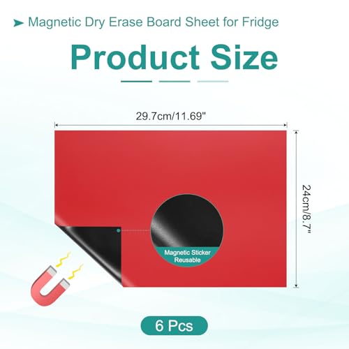 Tableau magnétique effaçable 0,6mm rouge souple pour frigo et bureau