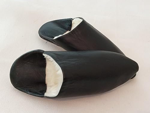 babouche Womens Slippers Handmade Morrocan slippers Black Baboush Sheepskin Fur Slipper All leather (6 US women's, Red)3