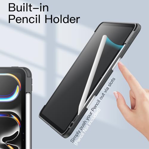 Image of JETech Cover Case for iPad Pro 11-Inch M5 /M4 2025 /2024 (6th /5th Generation) with Pencil Holder, Clear Transparent Back Shell Slim Stand Shockproof Tablet Cover, Auto Wake /Sleep (Space Gray)