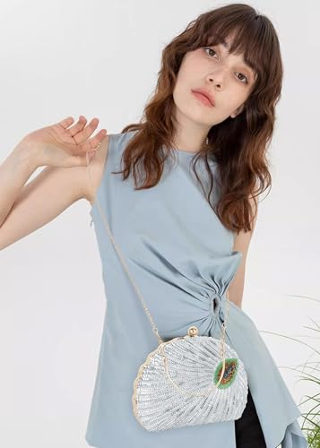 Image of Glitter Seashell Evening Clutch Purse Mini Chain Crossbody Bag Pu Leather Shell Pearl Shoulder Bag