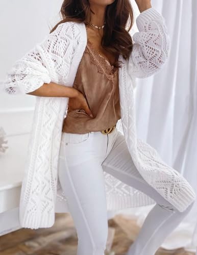 Image of Libsorge Womens Oversized Cute Crochet Chunky Knit Long Cardigan Fall Winter 2025 Trendy Boho Country Concert Outfits Sexy Hollow Out Open Front Long Sleeve Sweater Cardigans White L
