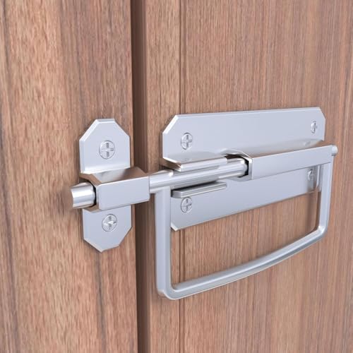 Image of Boniry Door Latch Lock, Kadi /Kundis with Grab Handles - Solid Metal Door Stopper for Bathroom, Home, Office - Easy Install, Smooth Sliding, Heavy Duty Latch (4, Chrome)