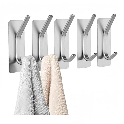 HIRAIDAI Gancho Toalla Baño Paquete De 5 Ganchos Para Puerta Sin Perforaciones Para Cocina, Baño E Inodoro - Cepillados