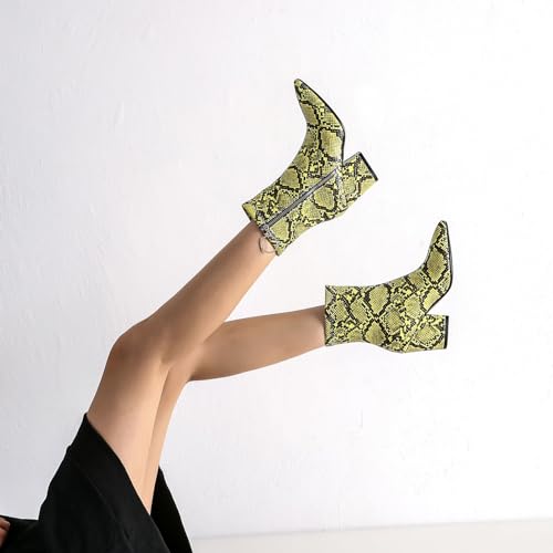 SHEMEE Women's Snakeskin Chunky High Heels Booties Pointed Toe Block Heel Snake Print Side Zipper Ankle Boots Fashion Dress Shoes4