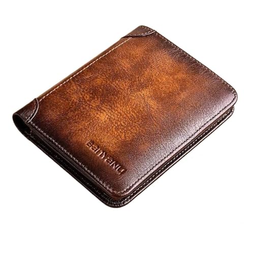 Cartera de cuero tarjetero corto monedero hombres protección RFID retro 2