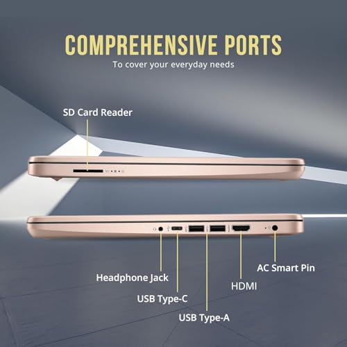 Image of HP 2024 Stream 14 inch HD Thin and Light Laptop, Intel Celeron N4120, 16GB RAM, 128GB eMMC Storage, Long Battery Life, HD Webcam, HDMI, Rose Gold, Office 365 1-Year, Windows 11 S, 128GB Cuertns MicroSD