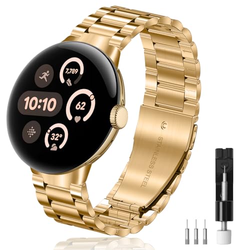 Image of Yeahxing No-Gap Metal-Band for Google-Pixel Watch-2 - Stainless Steel Band for Google Pixel Watch 4 /3 /2 /1 41mm 2025, Adjustable Wristband for Men Women
