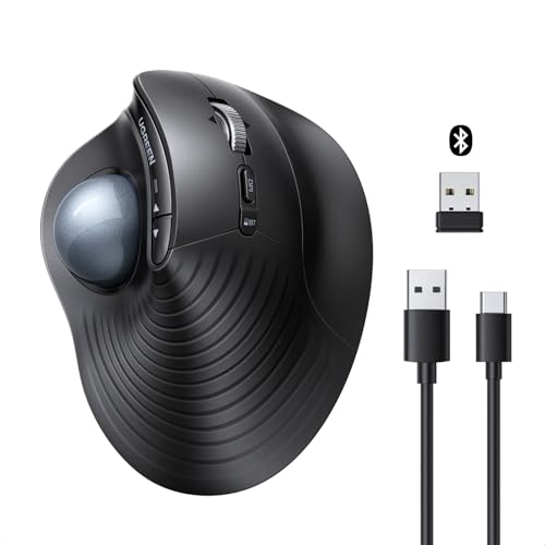 UGREEN Wireless Trackball Mouse Ergonomic Mouse with Finger Control Rechargeable Bluetooth & USB Modes 40dB Silent Customisable Button High-speed Roller for Laptop/Desktop Windows/macOS etc.
