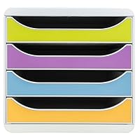 Exacompta - ref. 314398D - Drawer box - Desk - office POP-BOX with 4 closed drawers for A4 documents - Dimensions: Depth 34.70 x Width 27.80 x Height 26.7 cm - White/white harlequin