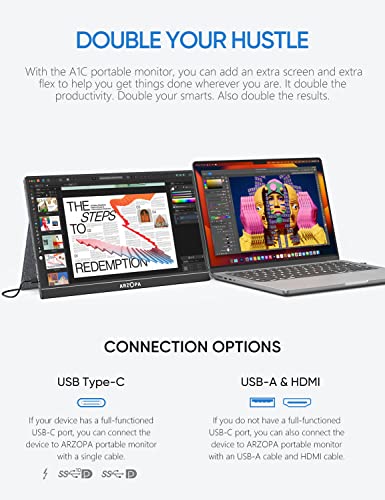 Arzopa Portable Monitor, 15.6" Fhd 1080P Portable Laptop Monitor 100% Srgb High Color Gamut Display Ips Eye Care Screen For High-End Office & Entertainment -A1C #TOP1