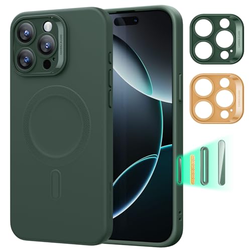 Image of ESR for iPhone16 Pro Max Case with MagSafe, Supports Magnetic Charging, Smooth & Slim Silicone Case, Shockproof, Full Screen and Camera Protection, Soft Microfiber Lining,Green