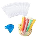 200 PCS Bolsas para Hacer Popsicles, Bolsas para Helados Flash,Bolsas de Molde para Paletas de Hielo, con 1 Embudo, para Yogur, Helado, Jugo