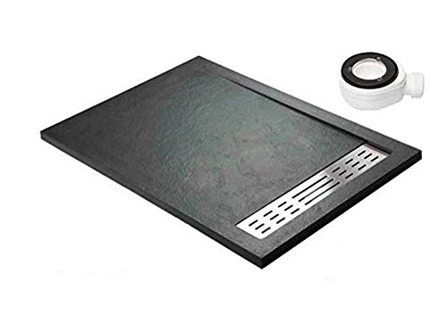 PLATO DE DUCHA ANTRACITA DE CARGA MINERAL- PREMIUM -80 x 100 EXTRAPLANO...