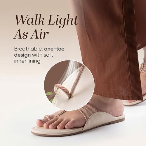 Image of Frido Women's Comfort Flat Sandals | Ethnic Style Slip-On | Super Soft Cushioned Sole, Padded Knit Upper, Breathable & Anti-Skid Zero-Drop | Available in Comfort Flat & Ethnic Kolhapuri style