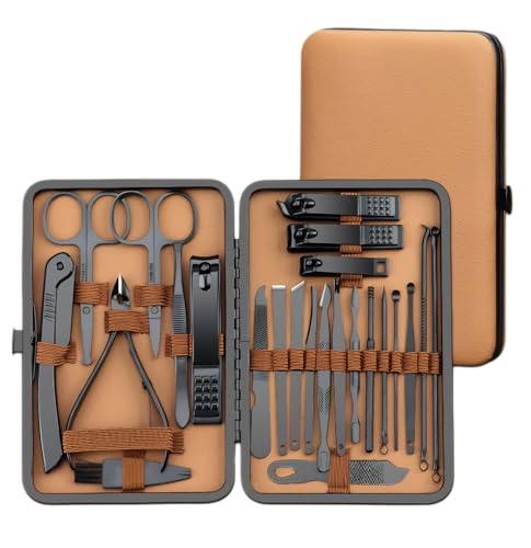 SIMAYKUWA Nail Clipper Set 24-Piece Set Eagle-Billed Nail Clipper Manicure Beauty Pedicure with Brown Luxurious Travel Case
