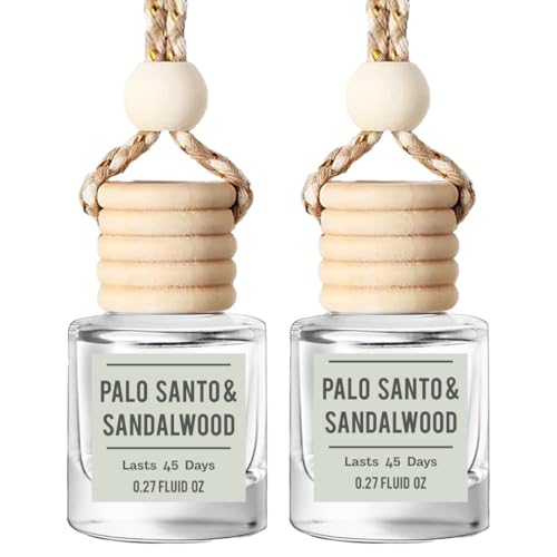 Palo Santo & Sandalwood (Santal) Hanging Car Air Freshener – Long Lasting Essential Oil Diffuser for Car, Closet, Bathroom – 2-Pack Natural Scent Deodorizer for men and women