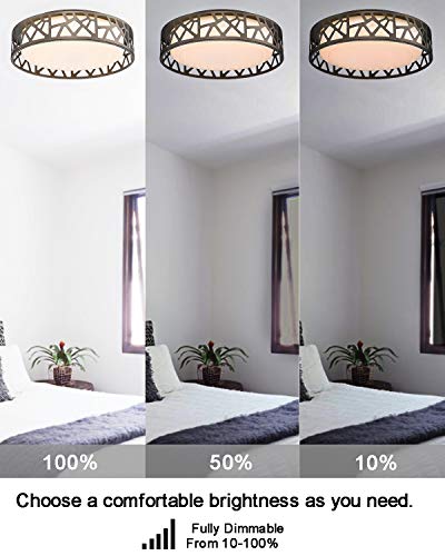LED Flush Mount Ceiling Light, VICNIE 14 Inch 20W Dimmable Round Deco Lighting Fixture Oil Rubbed Bronze Finished,1400 Lumens 3000K Warm White, ETL Listed for Kitchen, Hallway, Bedroom, Stairways