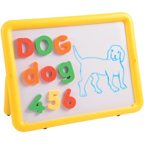 Constructive Playthings 18 1/2" L. x 15" H. Double Sided Magnetic Board with 107 pc. Giant 2 1/2" Upper and Lowercase Letters & Numbers Set for Ages 3 Years and Up