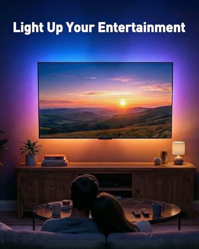 Image of PERLESMITH Full Motion TV Wall Mount with LED Lights for 28-65 Inch TVs, Pre-Assembled TV Mount Up to 88 lbs, Max VESA 400x400mm, Swivel, Extension, Tilt, Music Sync Backlights, Fits 12 /16 inch Wood Studs