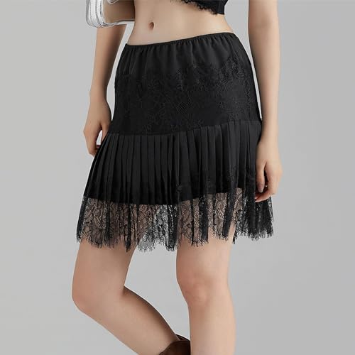 Women Lace Skirt Ruffle Mini Skirt Half Slip Layered Pleated Flowy Skirt - Image 4