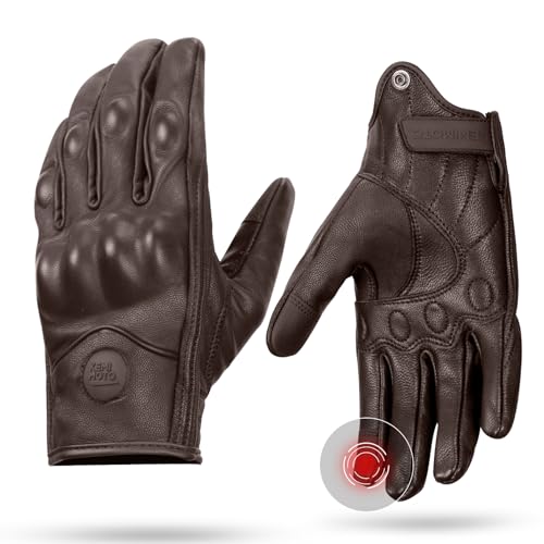 KEMIMOTO Motorcycle Gloves, Leather Motorcycle Riding Gloves for Men and Women, Touchscreen Motorbike Motorcross Racing BMX MTB Cycling with Hard Knuckle Brown Large