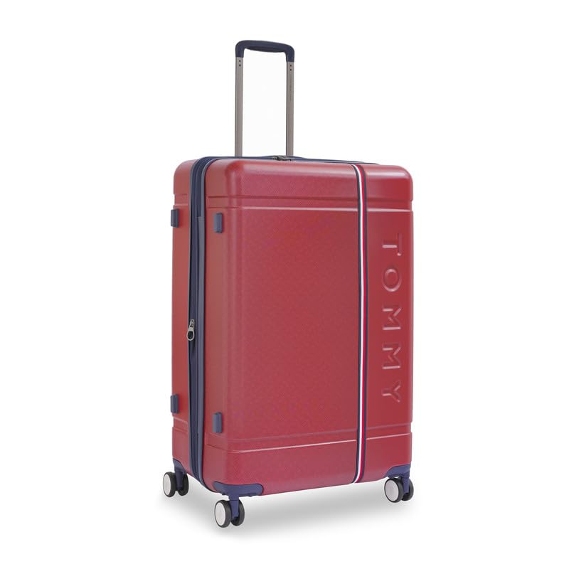 Image of Tommy Hilfiger Millennia Large Hard Luggage - Red |Check-in Trolley Bag with TSA Lock | 360 Spinner Double Wheels | Telescopic Handle | Polycarbonate Hardshell Suitcase | 89L Capacity | 78cm