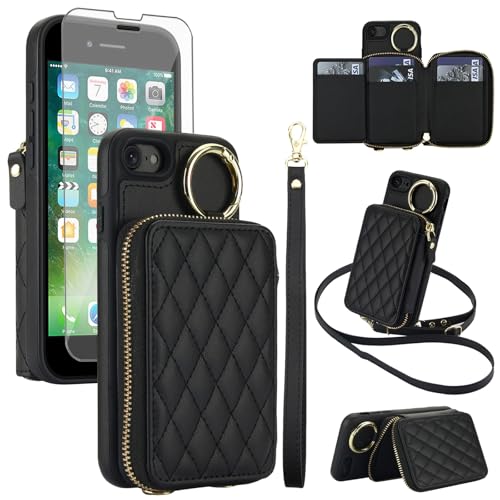 Protection RFID iPhone 7 / 8 / SE coque portefeuille avec béquille et sangle bandoulière