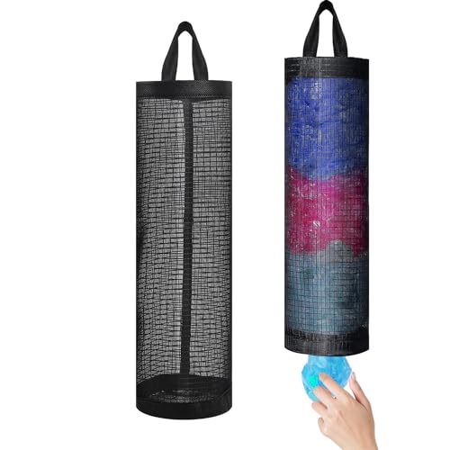 Image of 2 Pcs Plastic Bag Holder for Grocery Bags, Hanging Storage Bags Plastic Mesh Bags Dispenser Organizer Trash Bags Grocery Shopping Bag Holder for Home And Kitchen