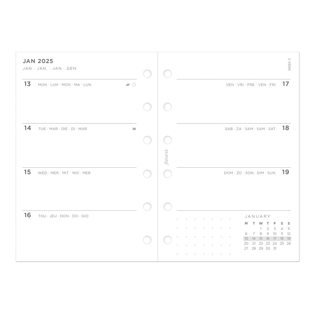 Filofax Botanical Organizer, Taschenformat, blau - glatt, Lederoptik, Sechs Ringe, Wochenansicht, Kalender Terminplaner, mehrsprachig, 2025 (C022644-25)