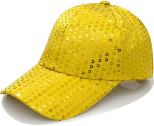 Image of YeeHeen Sequins Baseball Cap Glitter Hat for Boy Girls Shiny Hip Hop Hat Gold