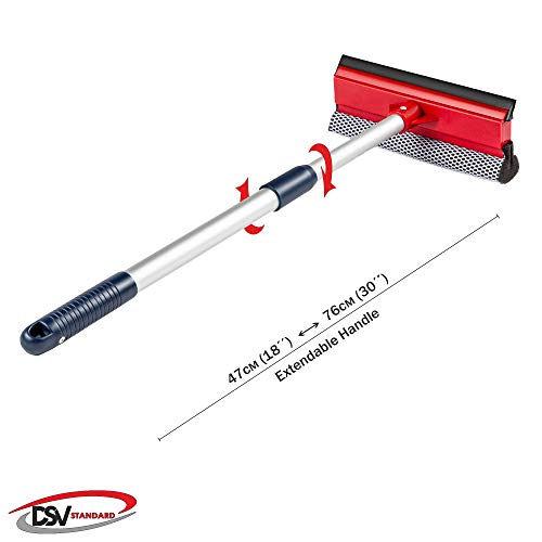 Dsv Standard Professional All-Purpose Window Squeegee | 2-In-1 Window Cleaner | Dual Side Blade Rubber & Sponge | Aluminum Telescopic Pole 47-74Cm &18"-30” For Gas Station, Glass, Shower, Windshield #TOP5