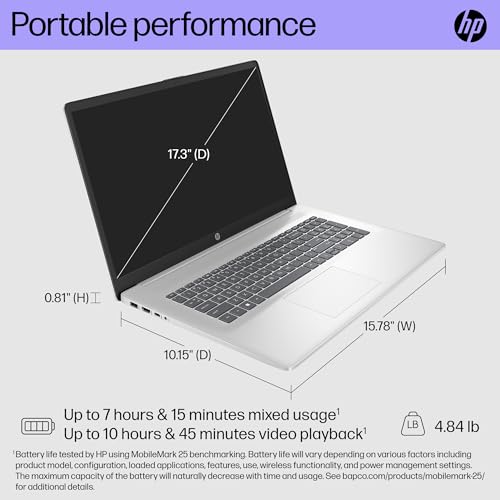 Image of HP 17 inch Touchscreen Laptop Computer Business, MS Office, 17.3 inch HD+ Display, Intel 10-Core i7-150U(up to 5.4 GHz), Backlit Keyboard, Wi-Fi 6, Windows 11 Pro(32GB RAM|1 TB SSD)