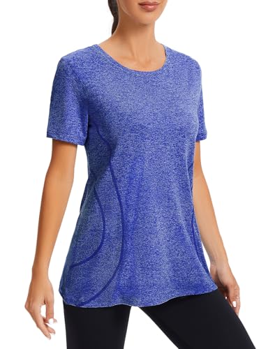 Image of Cucuchy Womens Yoga Tops Flowy Fitness Workout Shirts Short Sleeve Activewear