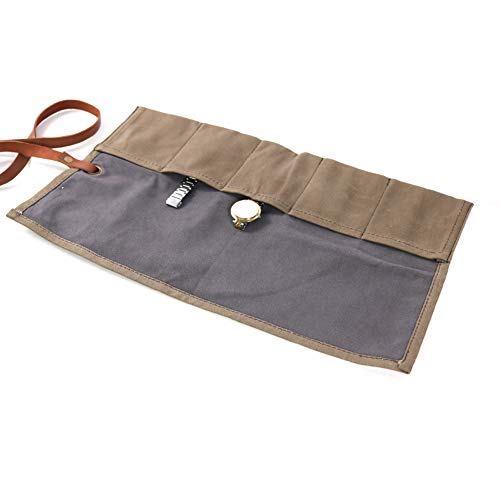 Rollo de reloj de lona encerada, 5 ranuras para reloj, bolsa de almacenamiento, organizador de reloj de viaje
