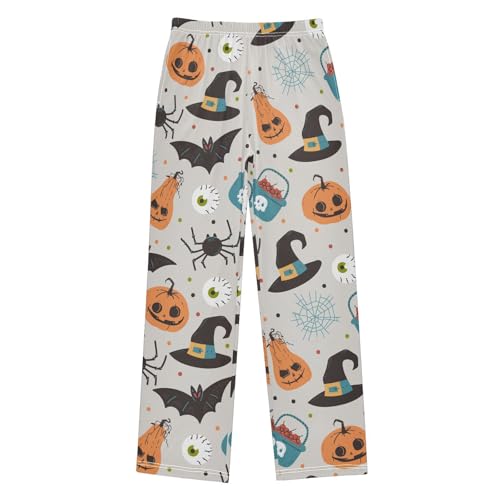 Spider Bat Pumpkin Boys Long Pants Soft Trousers Elastic Waist Kids Lounge Bottoms with Pockets S-XL